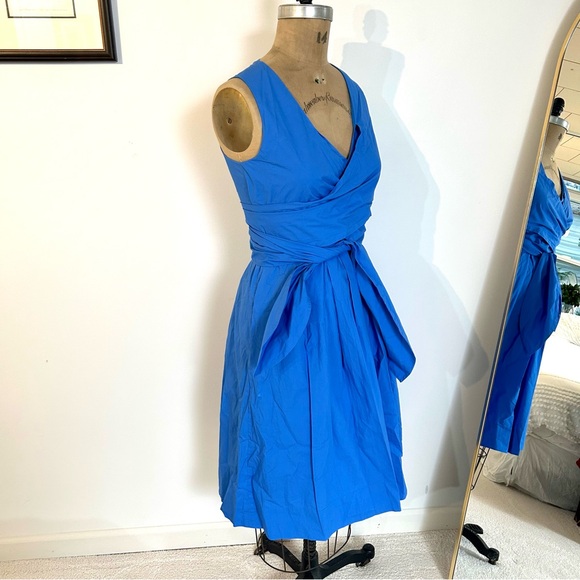 J. Crew Women’s Cotton Poplin Blue Faux Wrap Midi Dress Sz 4 - Picture 4 of 15